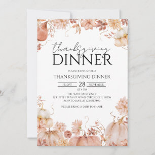 Invitation Rustique Floral Citrouille Thanksgiving Dîner