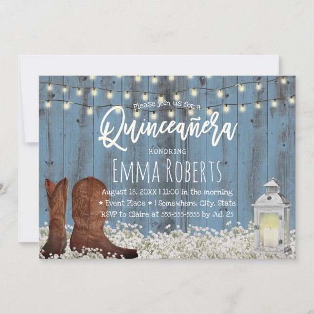 Invitation Rustique Floral Dusty Blue Quinceanera Anniversair (Devant)