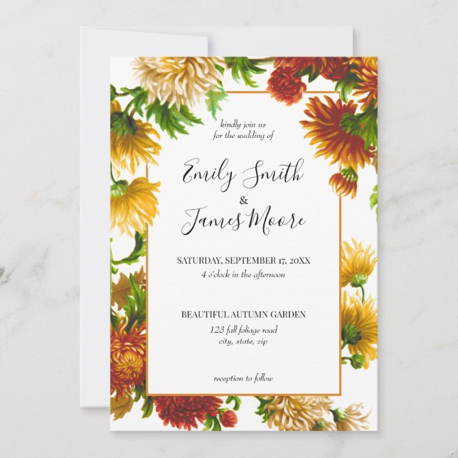 Invitation Rustique Floral Elégant Mariage de automne d'autom (Devant)