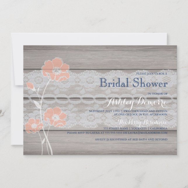 Invitation Rustique Floral et dentelle de douche n (Devant)