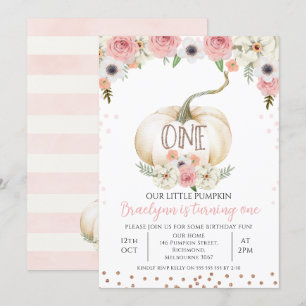 Invitation Rustique Floral Fall Blanc Citrouille 1er annivers