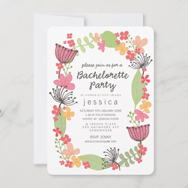 Invitation Rustique Floral Frontière Bachelorette Party (Devant)