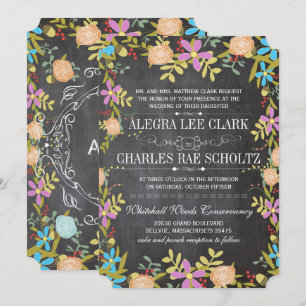 Invitation Rustique Floral Garland Chalkboard Mariage