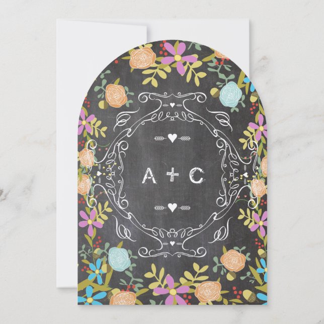 Invitation Rustique Floral Garland Chalkboard Mariage (Dos)