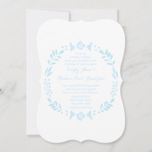 Invitation Rustique Floral Garland Folk Art Blue Mariage