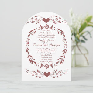 Invitation Rustique Floral Garland Folk Art Marsala Mariage