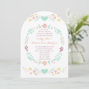Invitation Rustique Floral Garland Folk Art Marsala Mariage