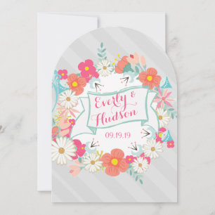 Invitation Rustique Floral Garland Folk Art Motif Mariage