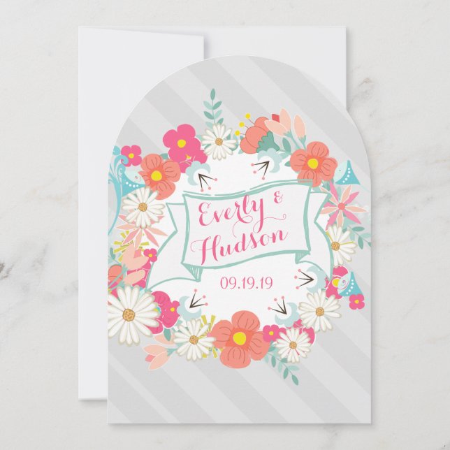 Invitation Rustique Floral Garland Folk Art Motif Mariage (Dos)