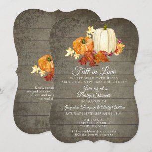 Invitation Rustique Floral Gris Citrouille Baby shower fille 
