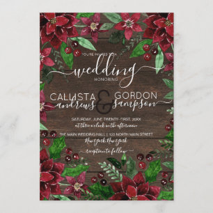 Invitation Rustique Floral Holly Ivy Mariage d'aquarelle bois