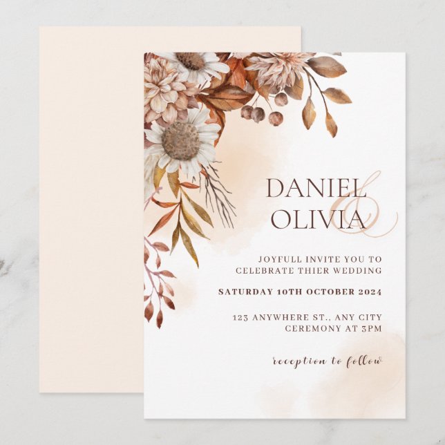 Invitation Rustique Floral Mariage de automne (Devant / Derrière)