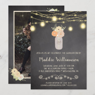 Invitation Rustique Floral Mason Jar Lights Graduation Party