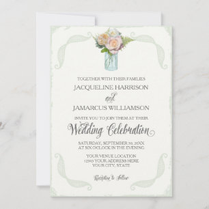 Invitation Rustique Floral Mason Jar Rose Typographie de scri