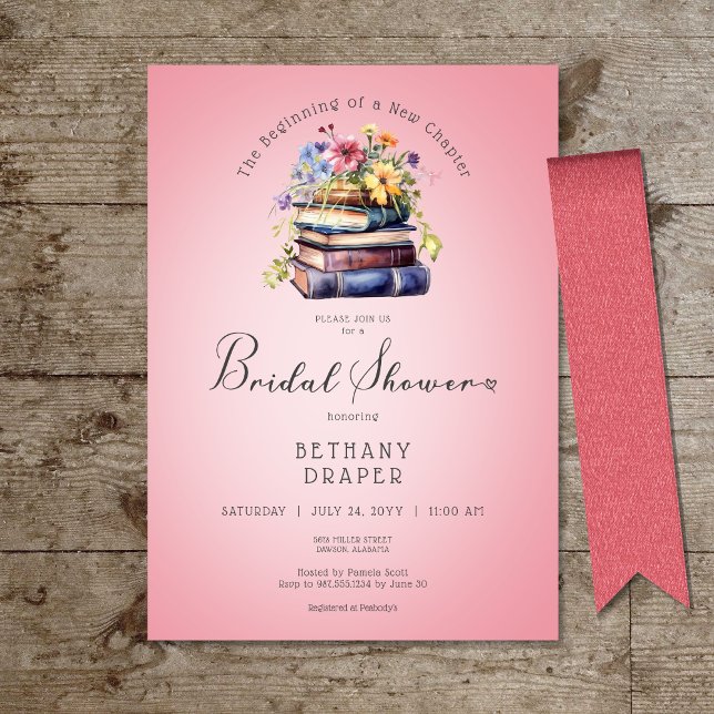 Invitation Rustique Floral Nouveau Chapitre Commence Douche R (Rustic Floral New Chapter Begins Pink Shower Invitation)