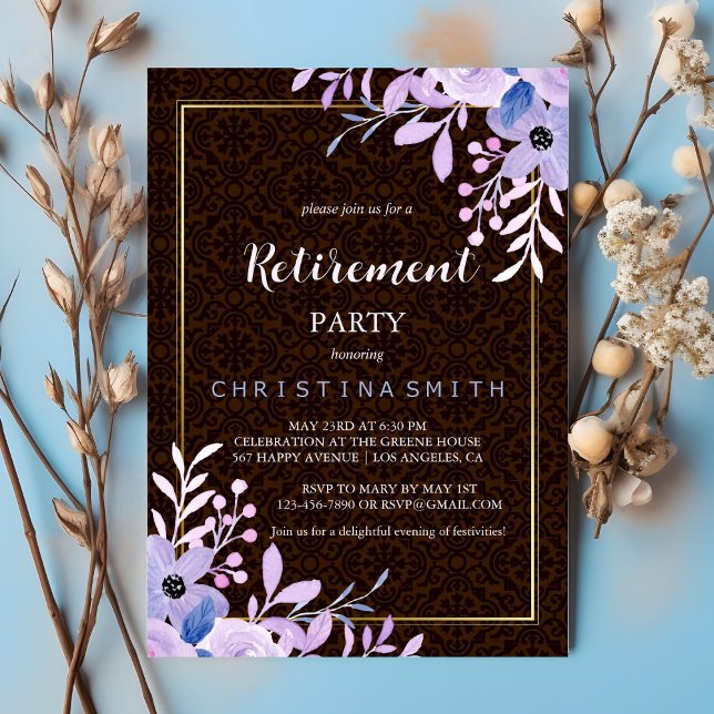 Invitation Rustique Floral Pastel Aquarelle Parti de retraite (Rustic Floral Pastel Watercolor Retirement Party)