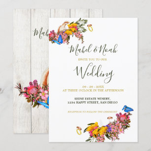 Invitation Rustique Floral Protea Cockatoo Mariage durable