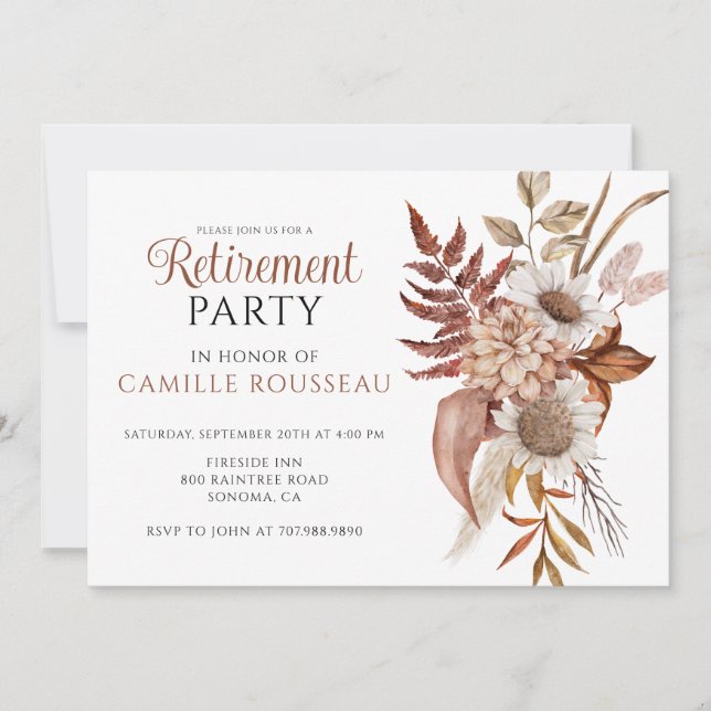 Invitation Rustique Floral Retraite Party (Devant)