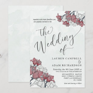 Invitation Rustique Floral Rose & Sage Vert Mariage Aquarelle