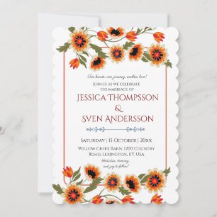 Invitation Rustique Floral Scandinave Mariage inspiré Folk