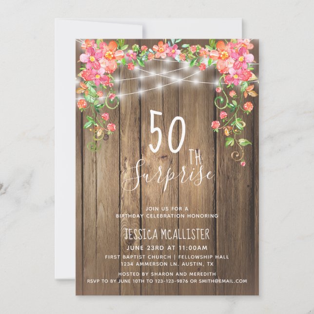 Invitation Rustique Floral Surprise 50e anniversaire Invitati (Devant)