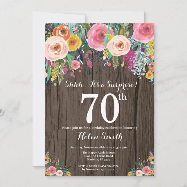 Invitation Rustique Floral Surprise 70e anniversaire Invitati (Devant)