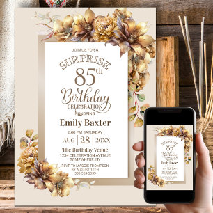 Invitation Rustique Floral Surprise 85e fête d'anniversaire