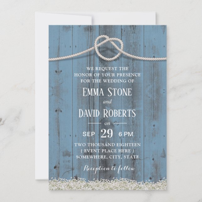 Invitation Rustique Floral Tying Knot Dusty Mariage bleu (Devant)
