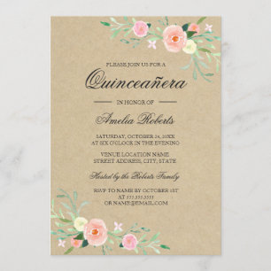 Invitation Rustique Florale Bohème pour Quinceaner