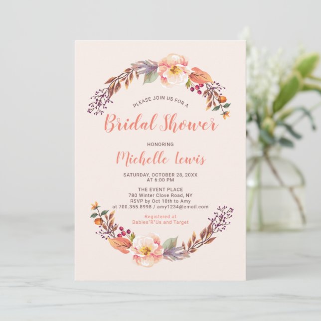 Invitation rustique florale pour une douche de mar (Debout devant)