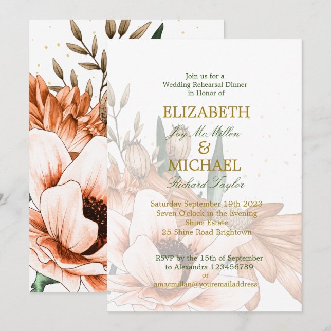 Invitation Rustique FloralTerracotta Élégante répétition de m (Devant / Derrière)