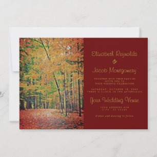 Invitation Rustique Forêt d'automne Bourgogne & Mariage d'or