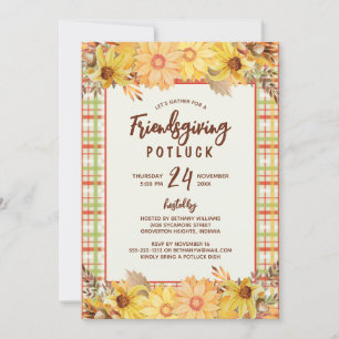 Invitation Rustique Friendsgiving Potluck Aquarelle Florale