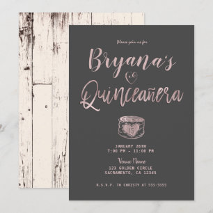 Invitation Rustique Glam Rose Gold Rose Pâle Gris 15 Quinceañ