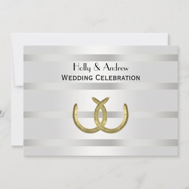 Invitation Rustique Golden Horseshoe Argent Wht H Mariage (Devant)