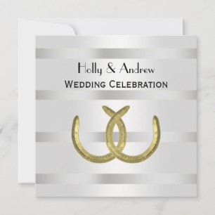 Invitation Rustique Golden Horseshoe Silver Wht Mariage