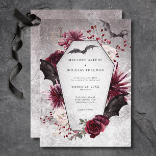Invitation Rustique gothique Noir & Bourgogne Mariage d'Hallo