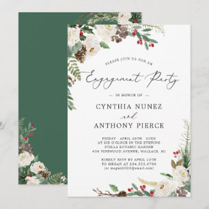Invitation Rustique hiver Floral Chic Fête d'engagement