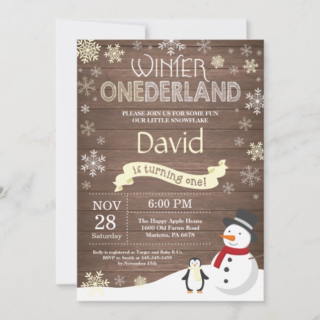 Invitation Rustique hiver Onederland 1er anniversaire Invitat (Devant)