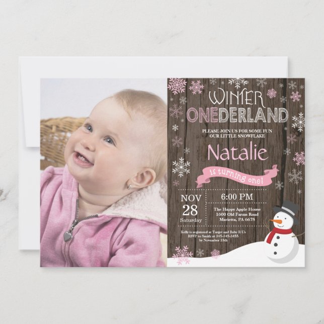 Invitation Rustique hiver Onederland 1er anniversaire Invitat (Devant)