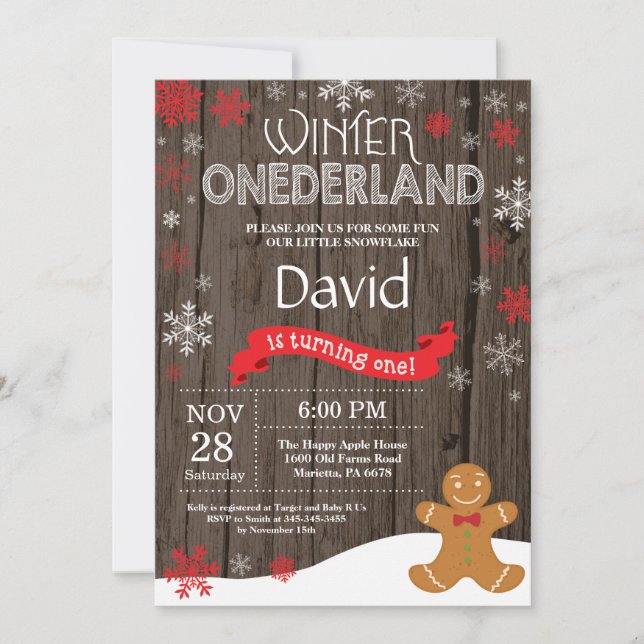 Invitation Rustique hiver Onederland 1er anniversaire Invitat (Devant)
