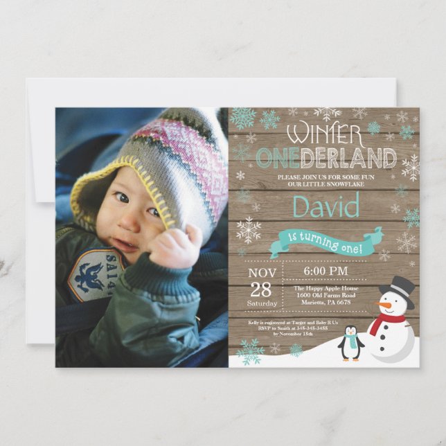Invitation Rustique hiver Onederland 1er anniversaire Invitat (Devant)