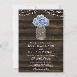 Invitation Rustique Hydrangea Mason Jar Barn Mariage en bois