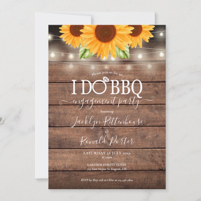 Invitation Rustique I Do BBQ Sunflower String Fiançailles (Devant)