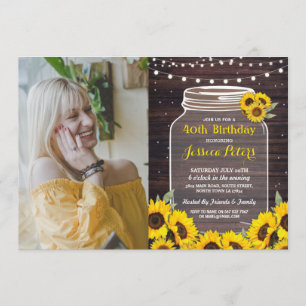Invitation Rustique Jar fête d'anniversaire Wood Sunflower Ph