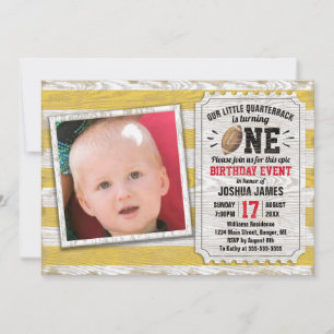 Invitation Rustique Jaune 1er Anniversaire Sports Football Ph