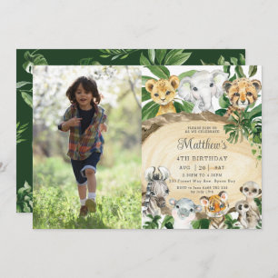 Invitation Rustique Jungle Animaux Bois Verdure Photo Anniver