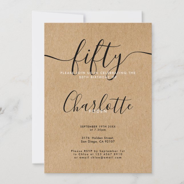 Invitation Rustique Kraft 50 ans (Devant)
