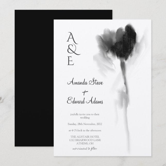 Invitation Rustique Kraft Black Tulip Floral Mariage (Devant / Derrière)