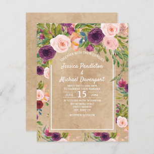 Invitation Rustique Kraft Boho Plum Blush Floral Wedding Invi